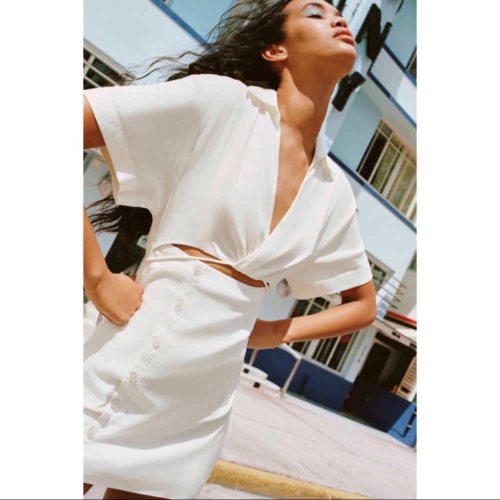 ZARA CUT OUT LINEN BLEND DRESS